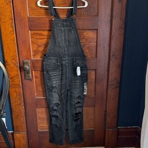 Women’s American Eagle Black Distressed Denim Overalls
